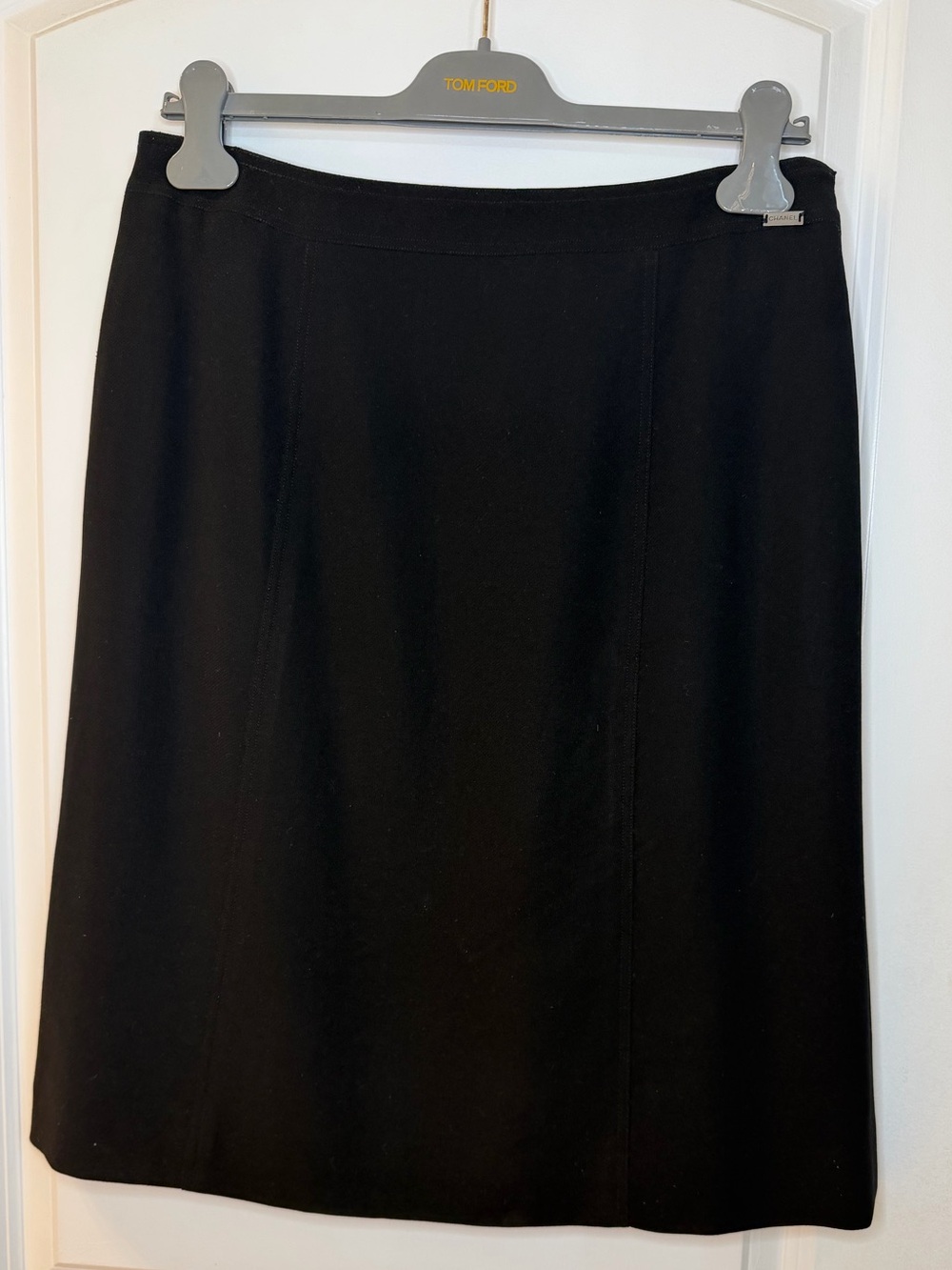Vintage CHANEL Black Tailored wool Pencil Skirt, size FR 42/ US 10